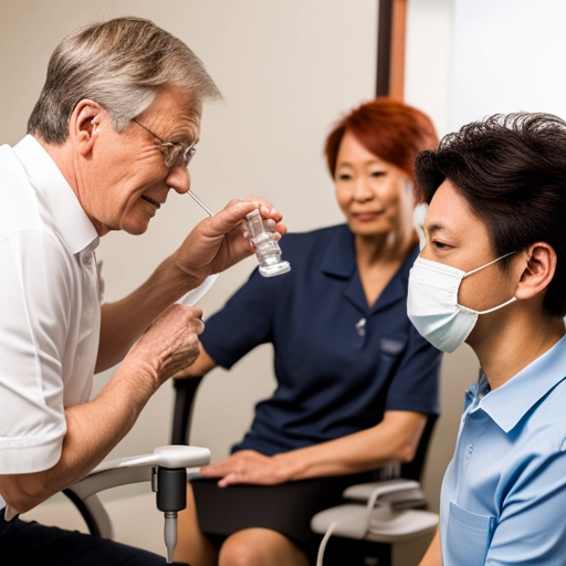 Otogesic Ear Drops uses :Doctor administering Otogesic Ear Drops into a patient's ear in a clinic, with Otogesic Ear Drops bottle clearly visible.