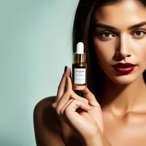 Kumkumadi Face Serum bottle against a luxury backdrop, त्वचा का Total Makeover